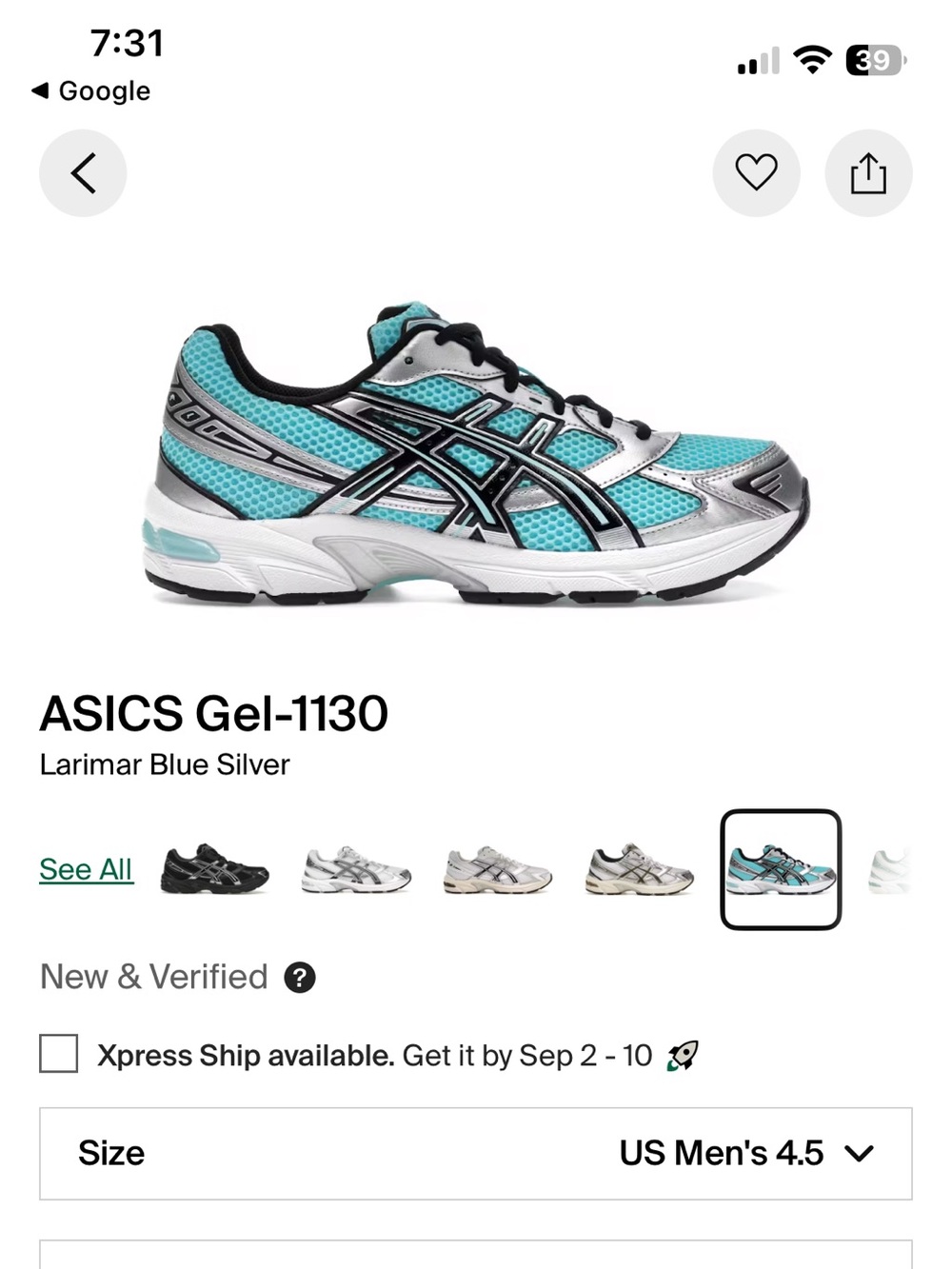 ASICS gel 1130 - Larimar Blue Silver